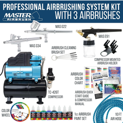 Master Airbrush Cool Runner Dual Fan Air Compressor Professional Airbrushing System Kit