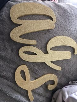 Gold glitter wood initials A G S