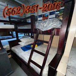 Twin Full Trundle Full Matrimonial Cherry Bunk Bed With Mattresses Colchones Incluidos 