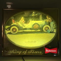 Budweiser Vintage Bubble Sign w/ Automobile – Beer Bar Advertising Display