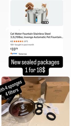 Cat Water Fountain Stainless Steel 3.2L/108oz, Invengo Automatic Pet Fountain for Cats & Dogs, Ultra Quiet <25 dB Pump, Includes 4 Replacement Filters