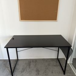 Wooden Black Desk with Metal Supports + FREE Cork Board