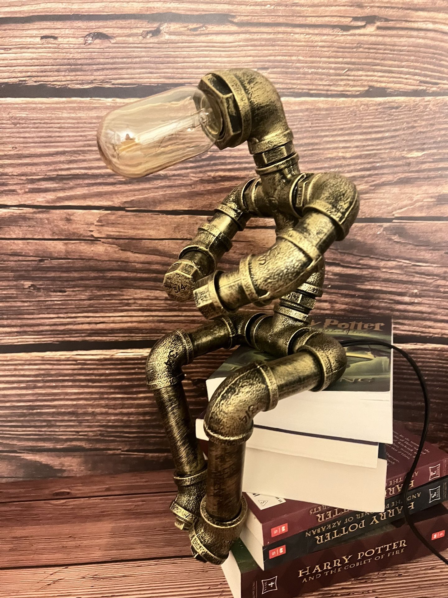 Stylish steampunk table lamp, steampunk lamp, steampunk light, creative robot style, light bulb inclued