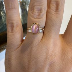 10K Yellow Gold Pink Cat Eye Ring 