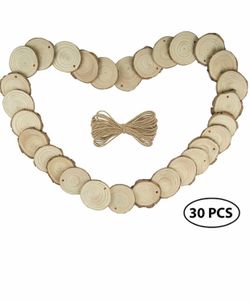 AIYUE Natural Wood Slices 30 Pcs 2.2"-2.7" Craft Wood kit Unfinished Wood Circles Predrilled with Hole Wooden Circles for Arts and Crafts Christmas O