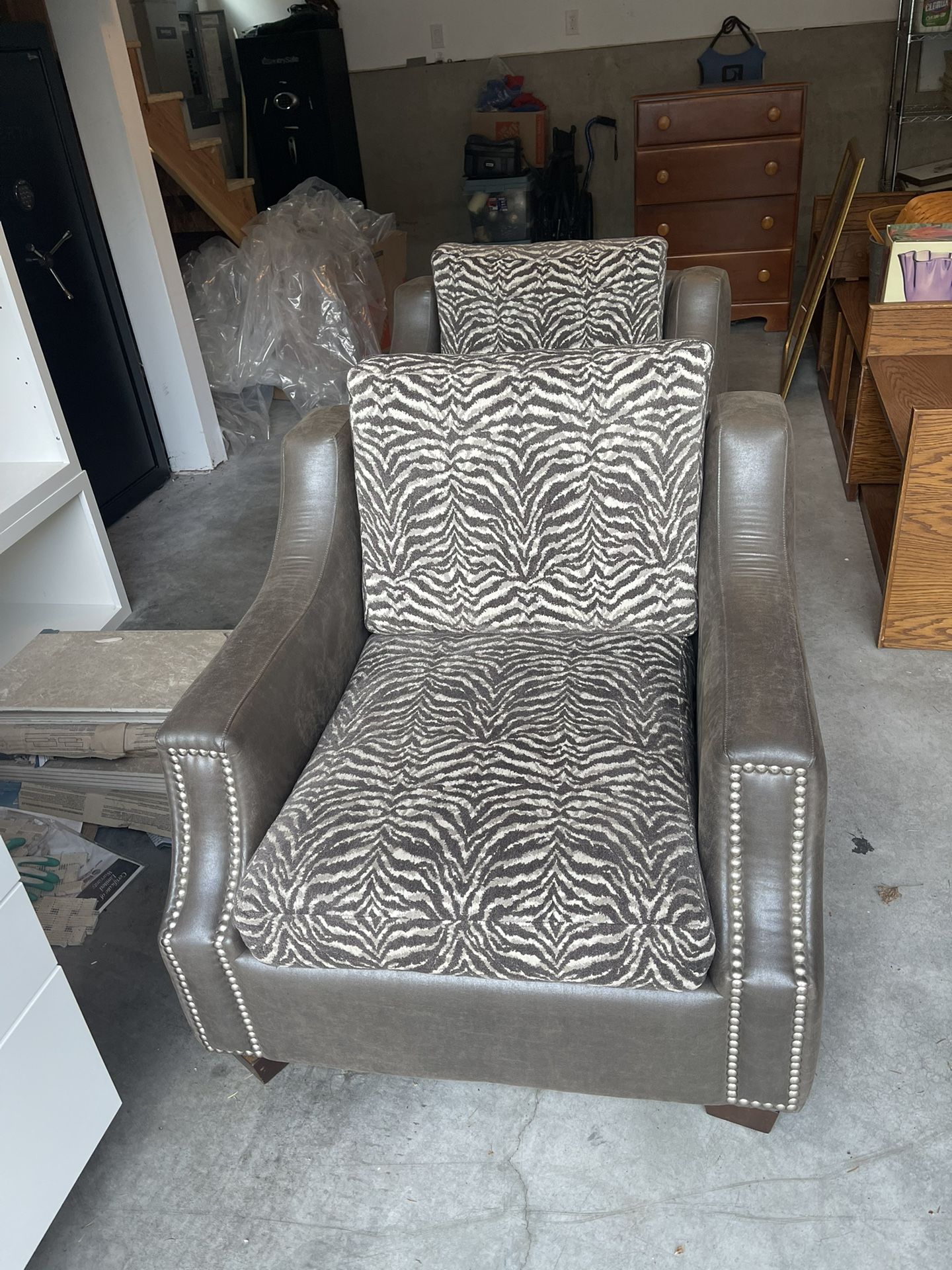 2 Gray/Zebra Print Chairs