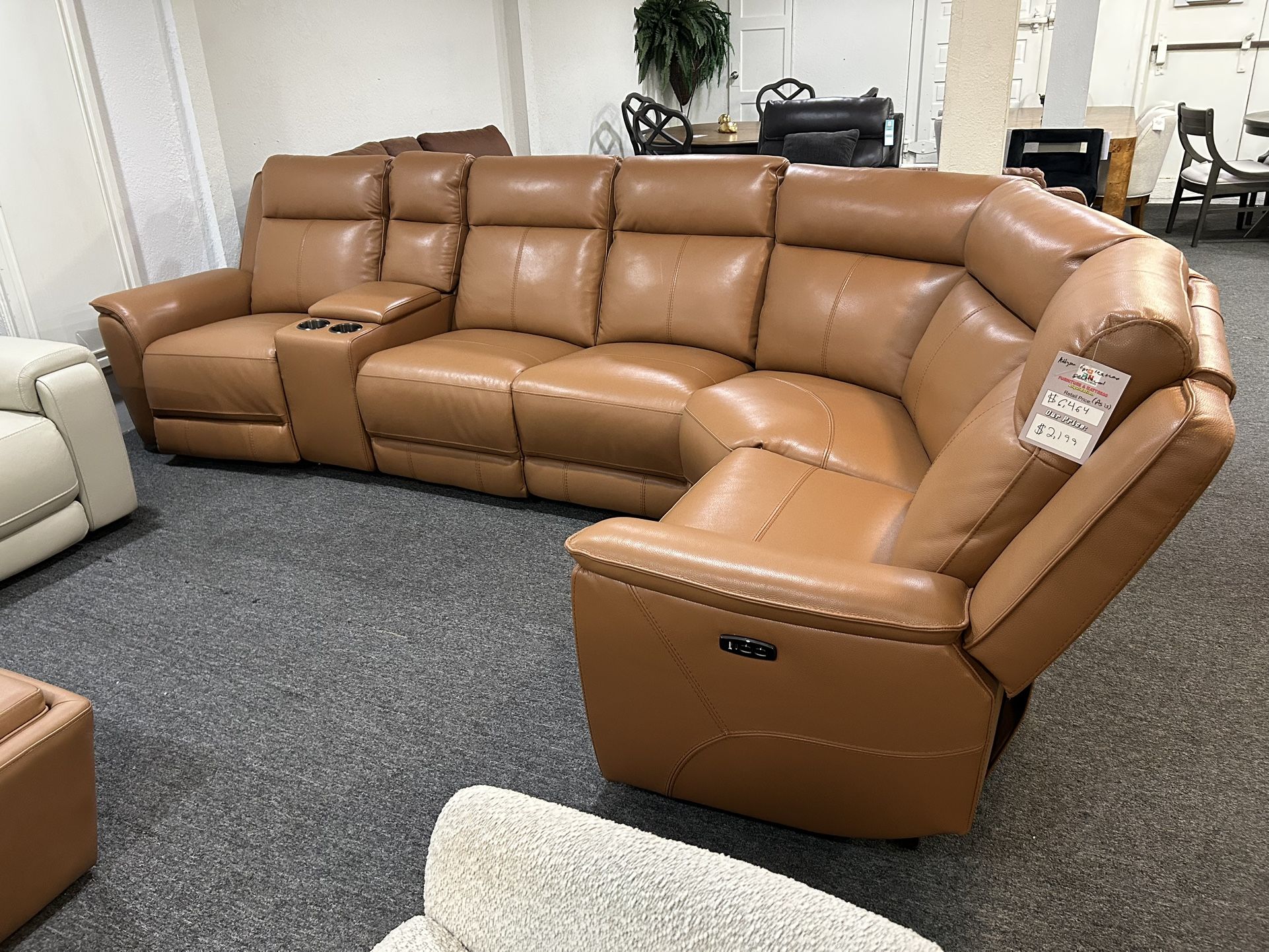 Furniture- 6 Pc Zero Gravity Real Leather Sectional With 3 Power Recliners- Addyson