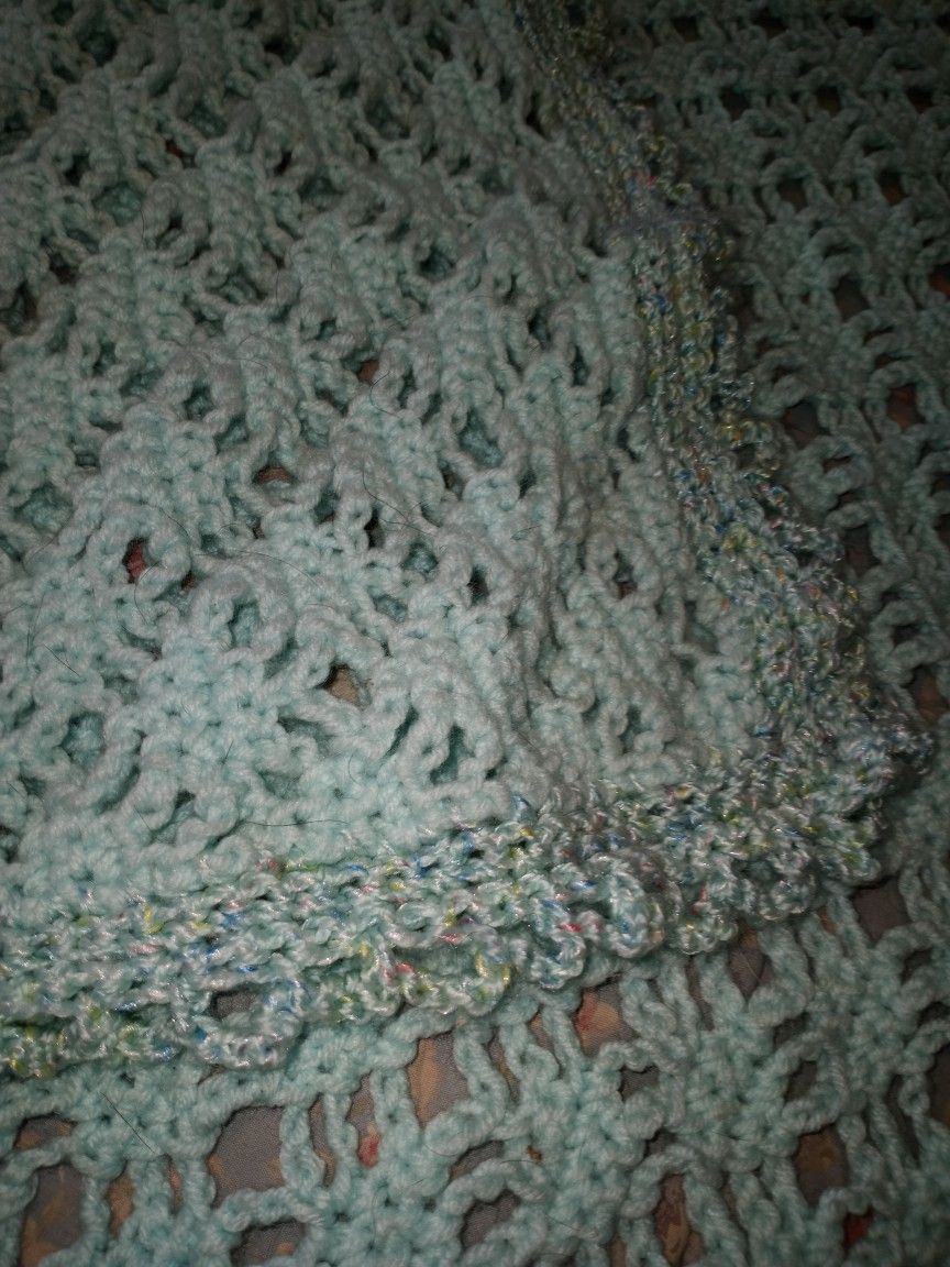 Handmade Crochet Baby Blanket 55"×43" Teal Gourgous