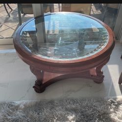 Beautiful Wood and Glass Round Coffee Table 