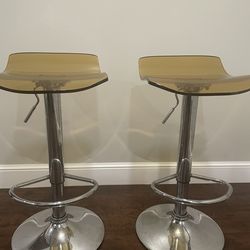 Set of 2 Adjustable Bar Stools- Modern Chrome Base