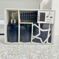 Bath set with 1 shower curtain ,2 bath accessories, 1 Set Of Shower Curtain Hooks