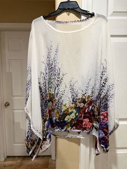 White Floral Print Flowy cover up blouse