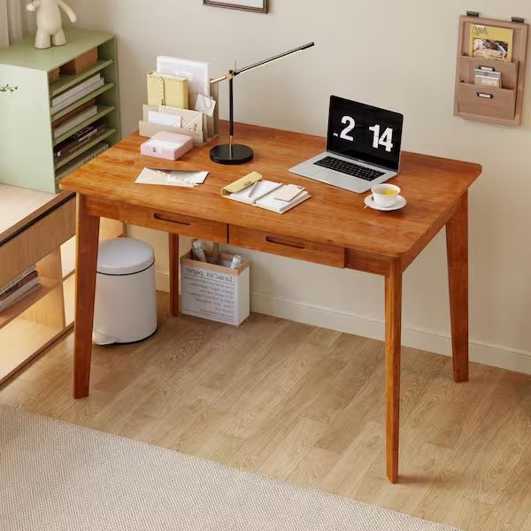 39.4 in. W-29.5 in. H Brown Walnut Computer Desk with 2-Drawers