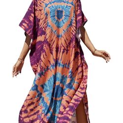 Women's Vneck Ethnic Print Caftan Rayon Plus Size Kaftans Bathing Suit Cover up