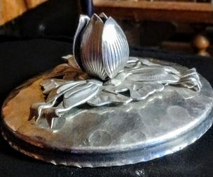 Vintage Floral Hammered Aluminum Replacement Lid Rose Bud Finial 5 inches