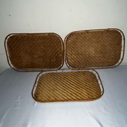 Set of 3 Woven Bamboo Serving Trays