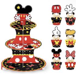NEW Mickey & Minnie 3-Tier Cupcake Stand + Cupcake Wraps