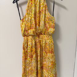 BCBG Paris Women's Halter Mini Dress | Small | Yellow Gold Wildflower Whirl