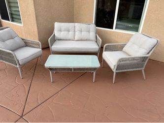 4-Piece Gray Rope Weave Outdoor Patio Conversation Set
