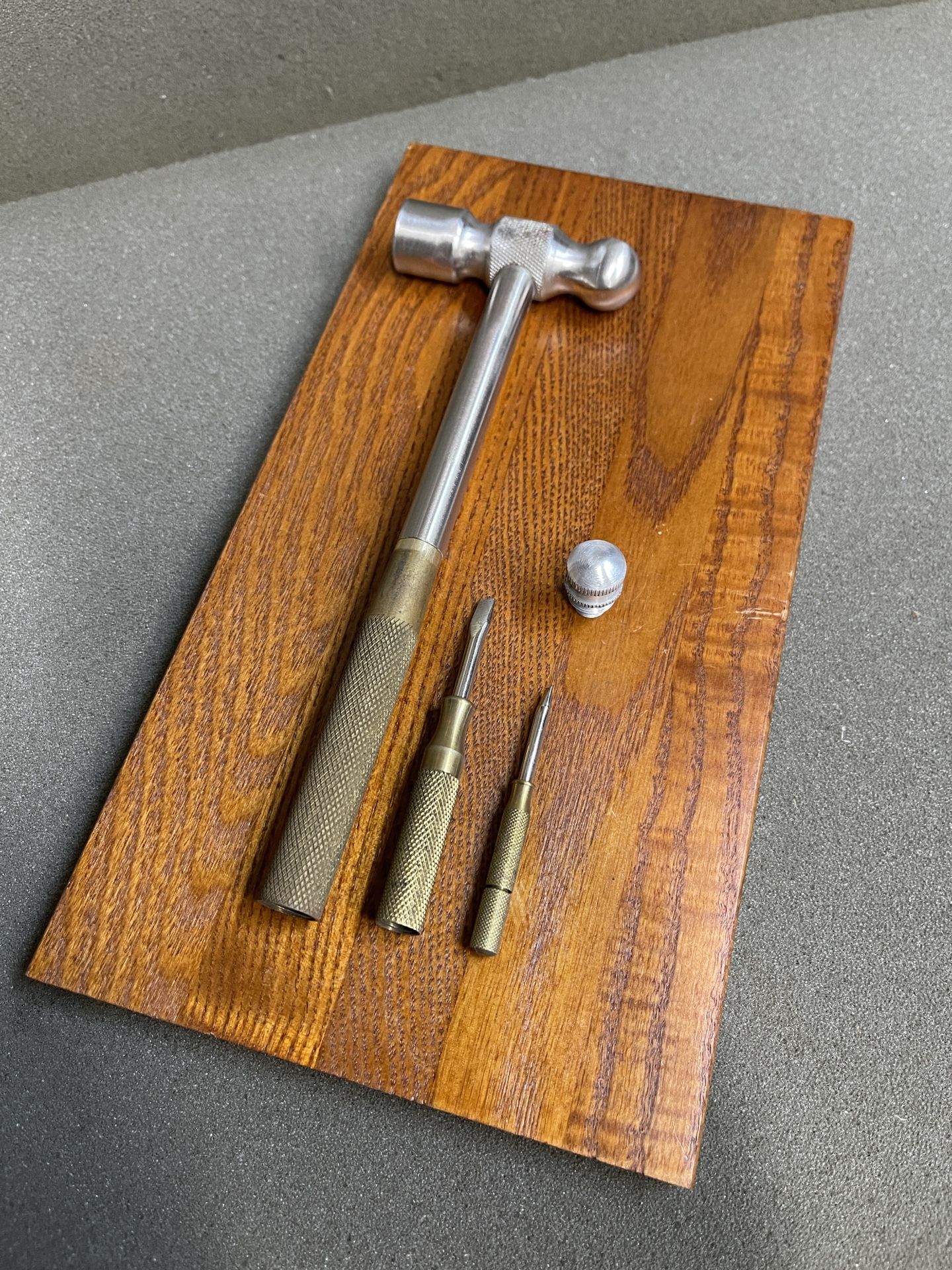 Vintage Brass Ball Peen Hammer with Nesting Screwdriver Set in Handle