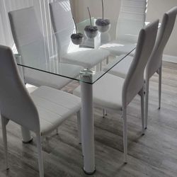 ALL WHITE & Glass table top DINING SET