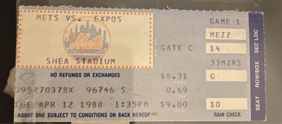 1988 Mets opening day stub