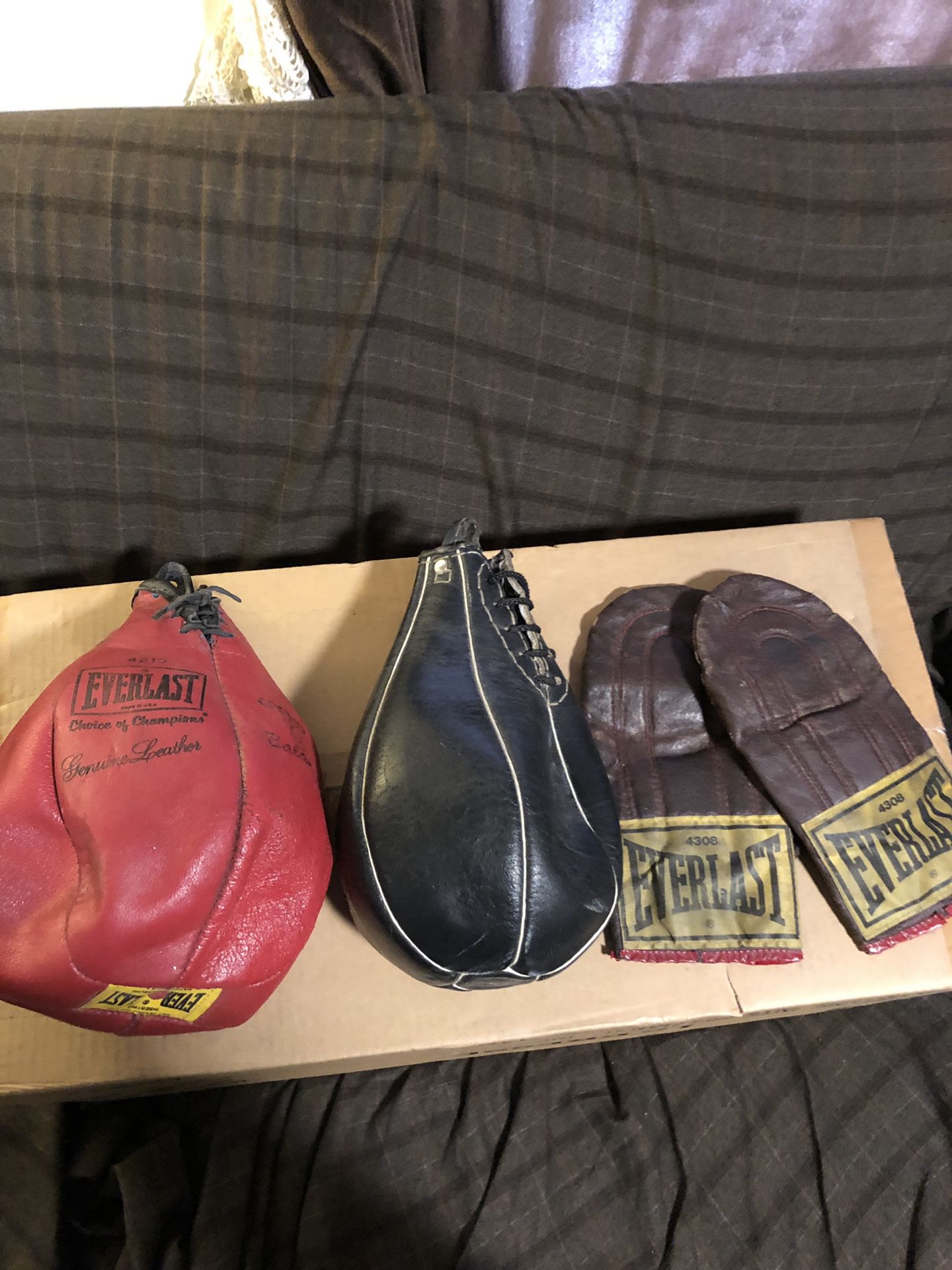 2 leather boxing speed bags w/ gloves