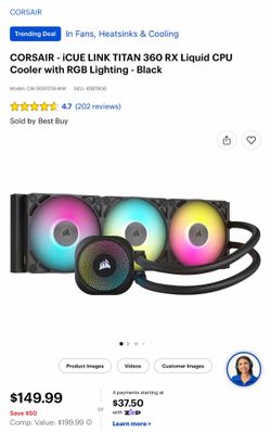 CORSAIR iCUE Link Titan 360 RX RGB Liquid CPU Cooler – 360mm AIO – Low-Noise – FlowDrive Cooling Engine – Intel LGA 1851/1700, AMD AM5/AM4 – 3X RX120 