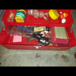 Vintage Fishing  Box And Gear