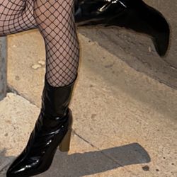 Black Wet Look Leather Booties