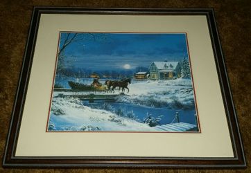 Art Print - Framed - Winter - Sleigh Ride - Christmas Tree