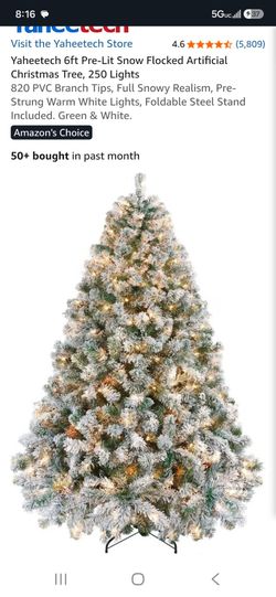 Yaheetech 6ft Pre-Lit Snow Flocked Christmas Tree
