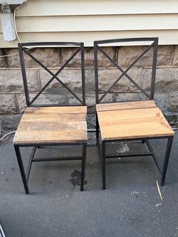 Industrial Metal and Wood Dining Chairs – Set of 2
