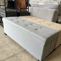 SONGMICS Storage Ottoman Bench Foldable Foot Rest with Legs - Dove Gray