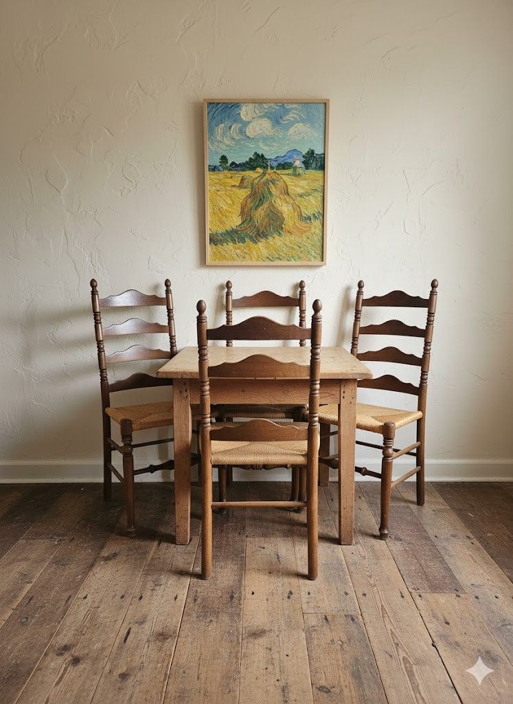 Vintage ladder back wooden shaker chairs cabin cottage set of 4 or 2

Beautiful set of traditional classic wooden ladder back chairs with fiber seats.