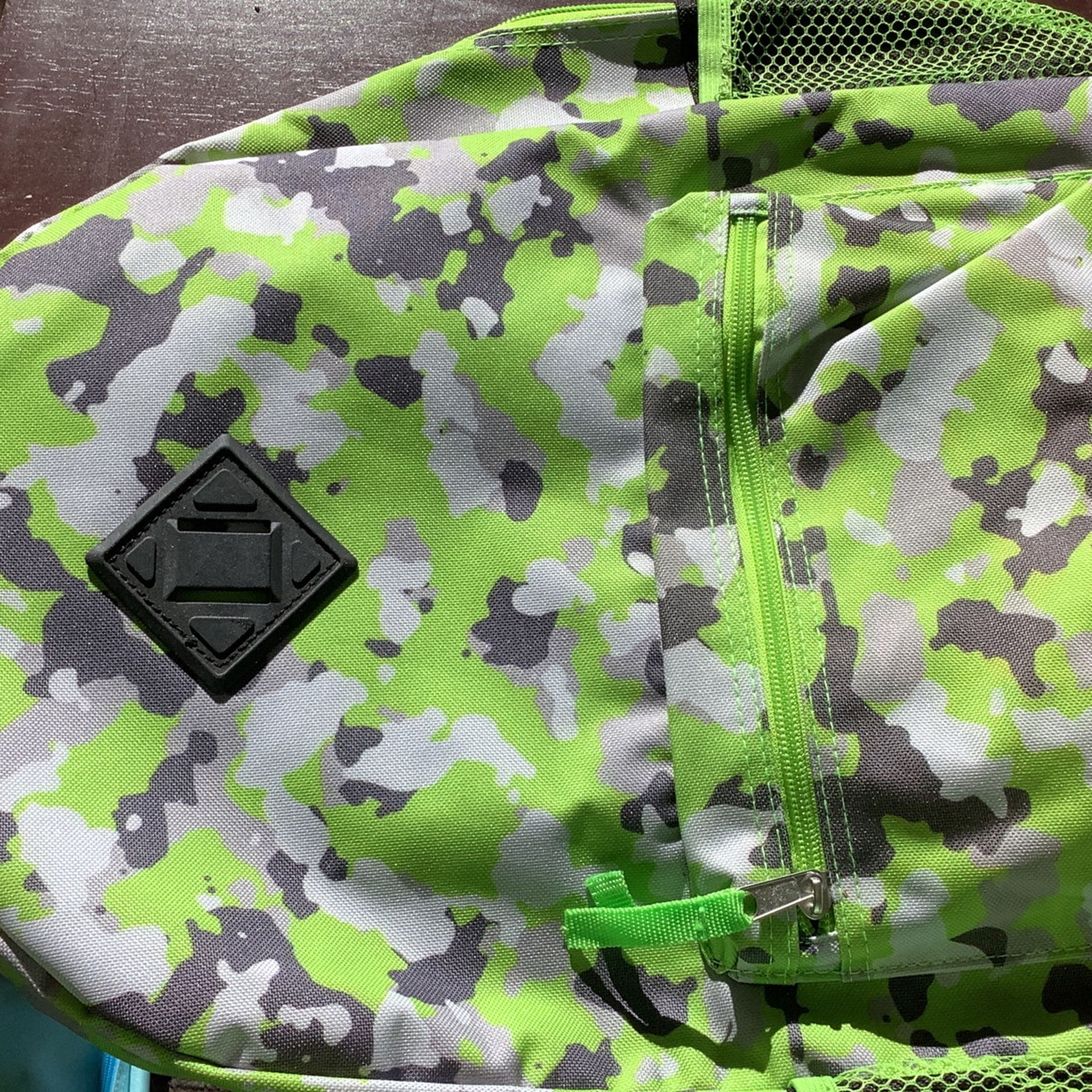 New, Camouflage Green,gray,and White Backpack.