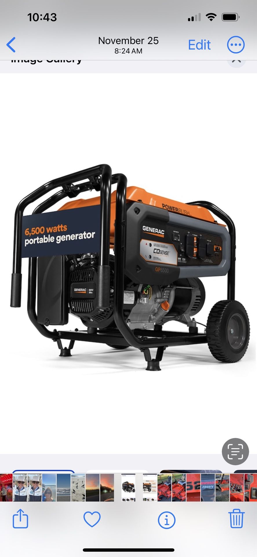 New Generac Portable 6500 W Generator $650