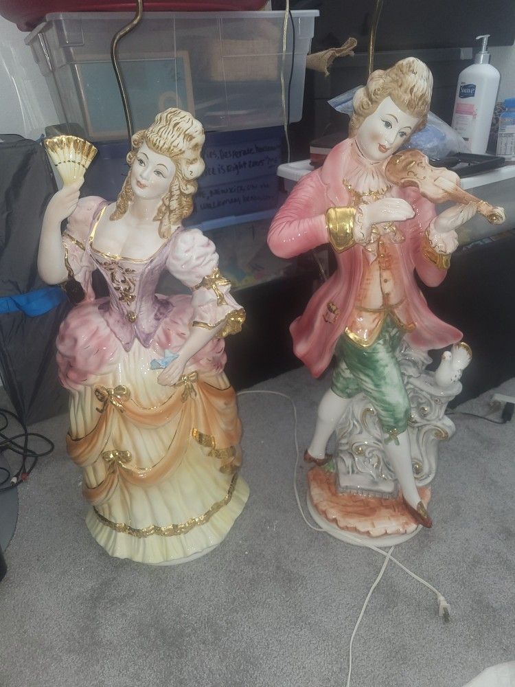Antique Italian Porcelain Couple Lamps β Matching Pair π Made In ITALY Rococo-style