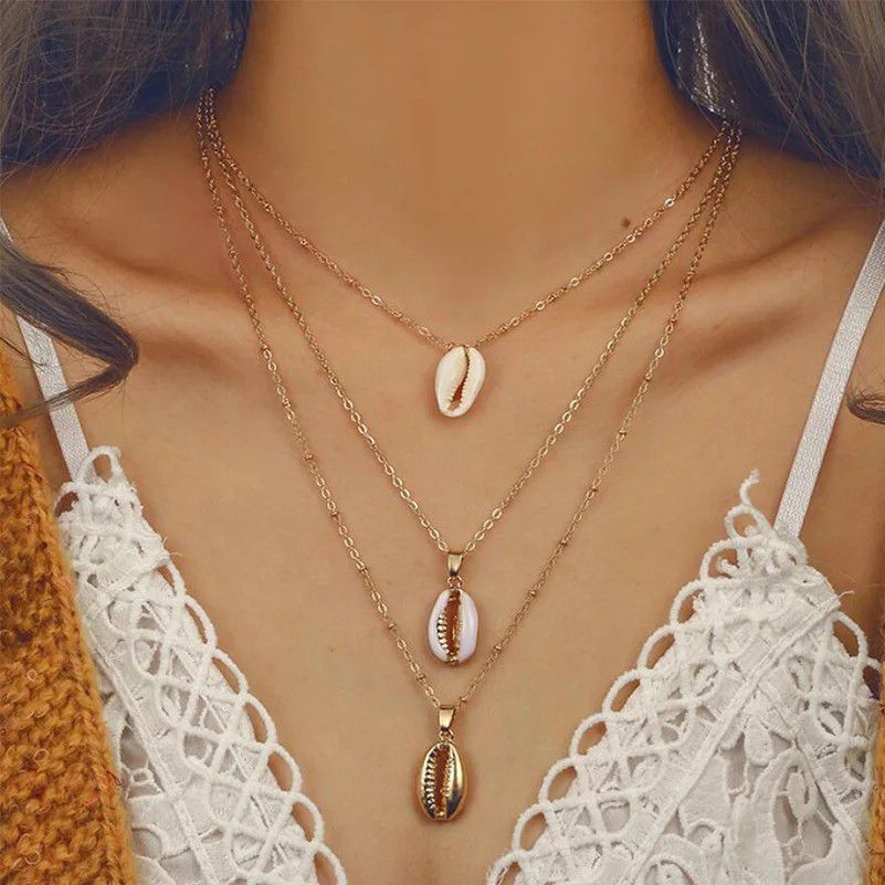 Gold Multi Layer Shell Chain Necklace