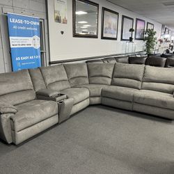 Gray Sofa Sectional w/ Wireless Charger & 3 Power Motion Recliners 