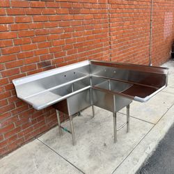 Corner Sink Three 3 Compartment Commercial Restaurant 18” x 18” Tubs