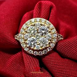 Elegant HALO Set Diamond Ring 10K Yellow Gold 2.02ctw Diamond