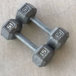 Pair Of 15 Pound Hex Dumbbells