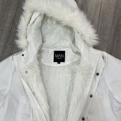 Men’s White Fur Lined Hooded Parka 