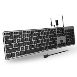 Open-Box New Macally Wired USB C Keyboard with 3 USB Ports for MacPC - Computer Keyboard Retail $69.00