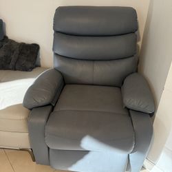 Blue Gray Leather Recliner
