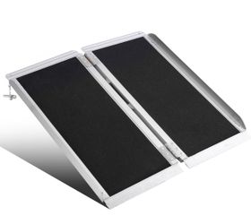 2FT Aluminum Wheelchair Ramp, Portable Folding Threshold Ramp, 800 lbs Capacity, Non-Slip Surface