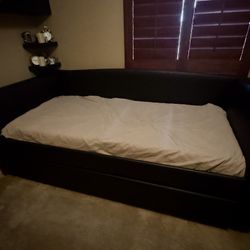 Dark Brown Faux Leather Trundle Daybed