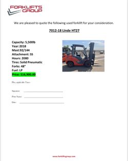 Linde HT27 5500 Lb Forklift