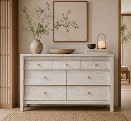 7 Drawer Farmhouse Dresser 47" Chest Storage Organizer TV Stand for Bedroom, white M-10